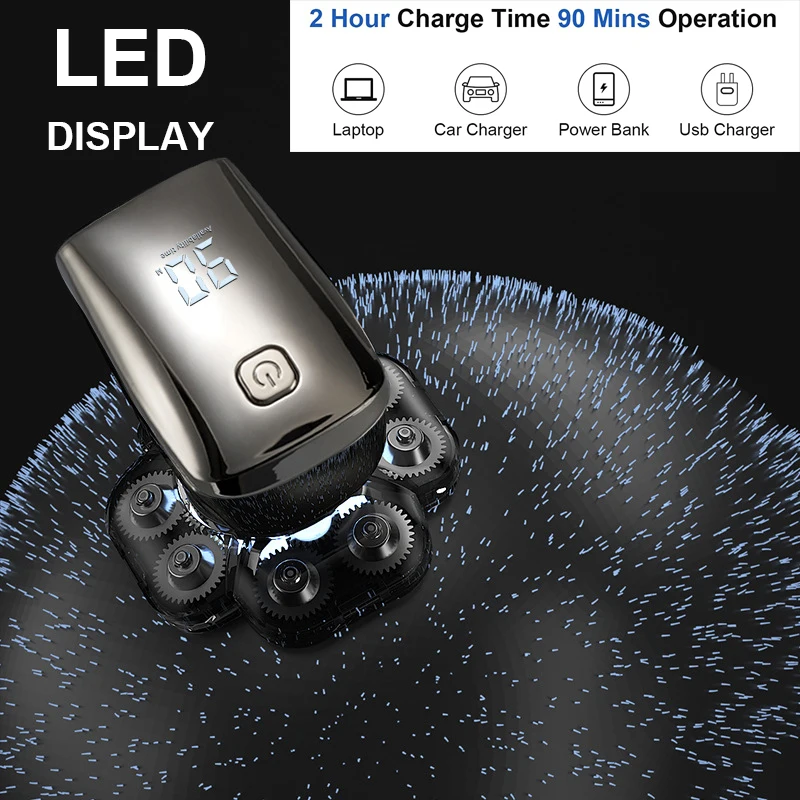 Rasoir électrique 9D pour hommes chauve à tête flottante 6 en 1, avec tondeuse nez/corps, affichage LED humide/sec, Kit de toilettage mis à niveau