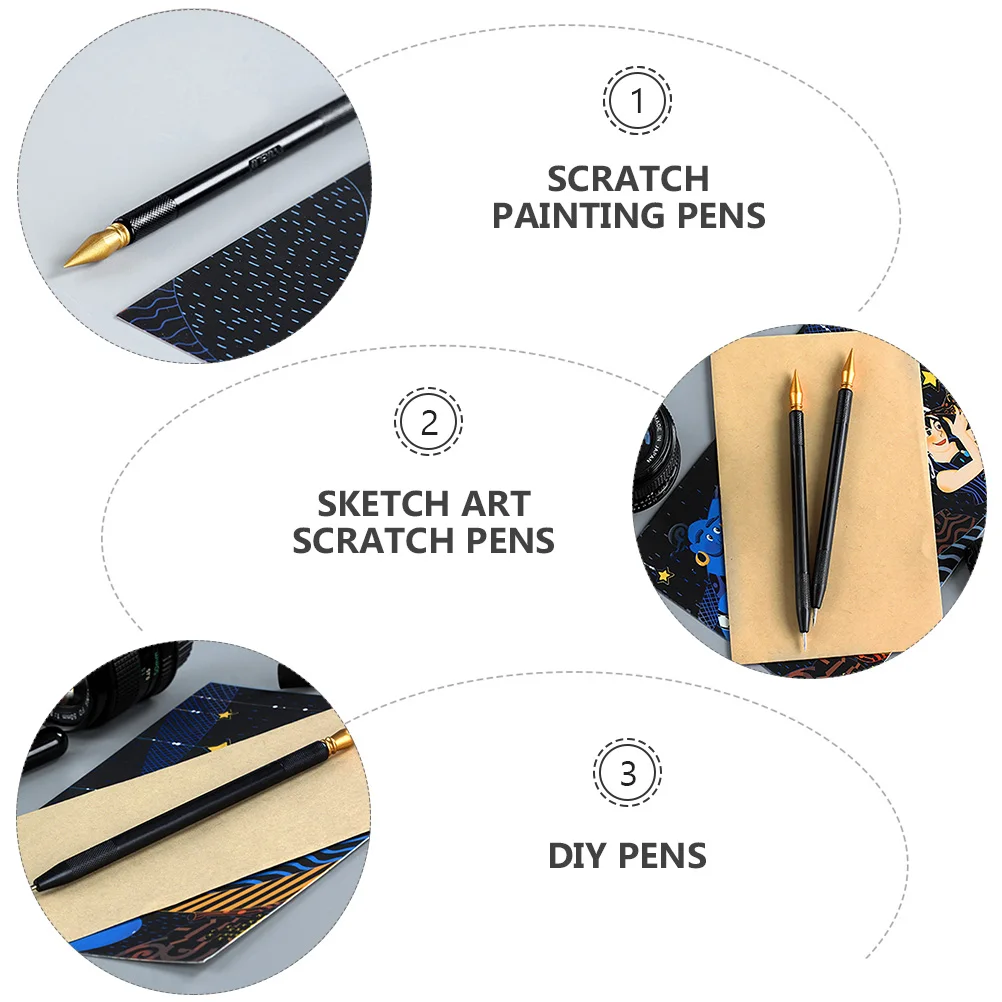 

6pcs Scratch Pens Gold Head Needle Dual Use Drawing Scraping Pens for DIY Sketch Art Scratch Painting Pen Kids Portable Fine