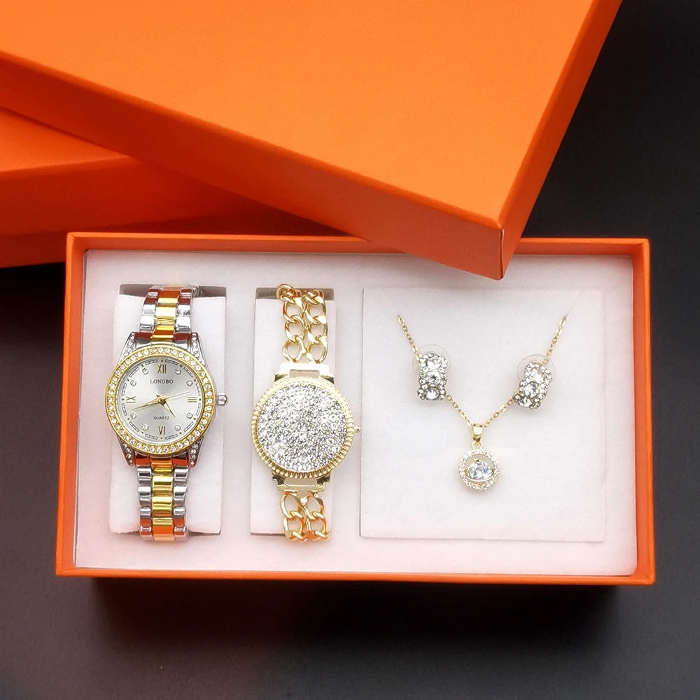 Top Brand Women's Watches Elegant Original Quartz Ladies Wristwatch Stainless Waterproof Diamond Wristwatch with Jewelry set+Box