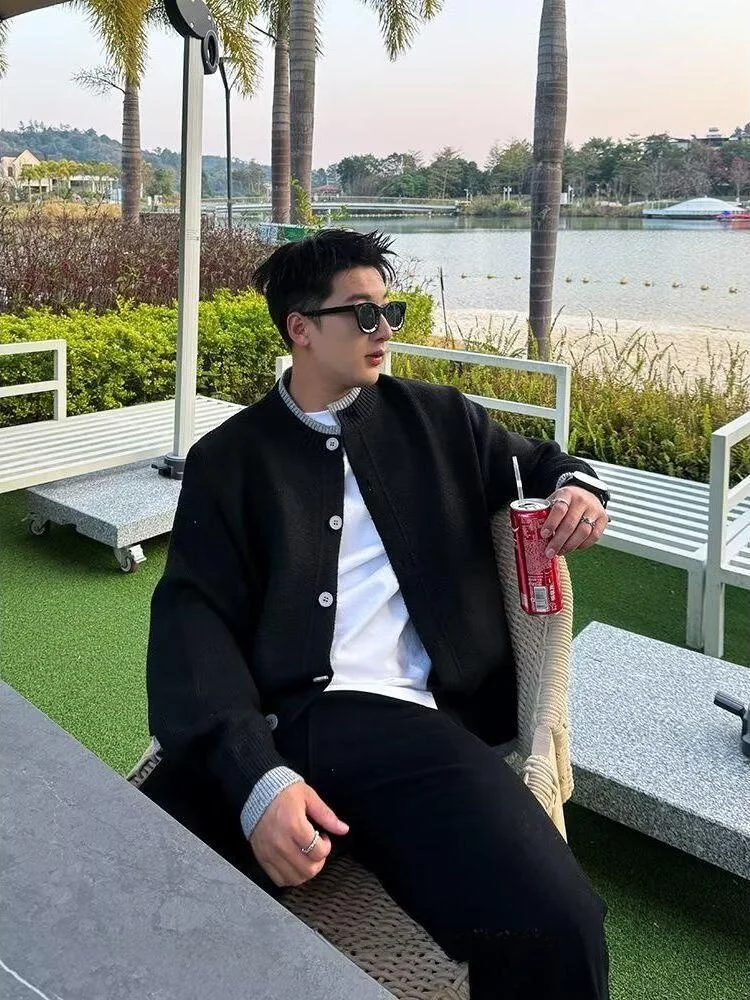 سترة رجالية محبوكة فضفاضة غير رسمية من American Sle بتصميم أزرار للخريف والشتاء ملابس خارجية مريحة يمكن ارتداؤها يوميًا #4