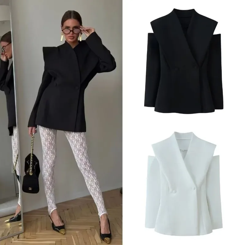 

Women' Clothing Two-color Long-sleeved Design Slim Suit Jacket Commuting Temperament Exquisite Simple Casual Fashion Personality