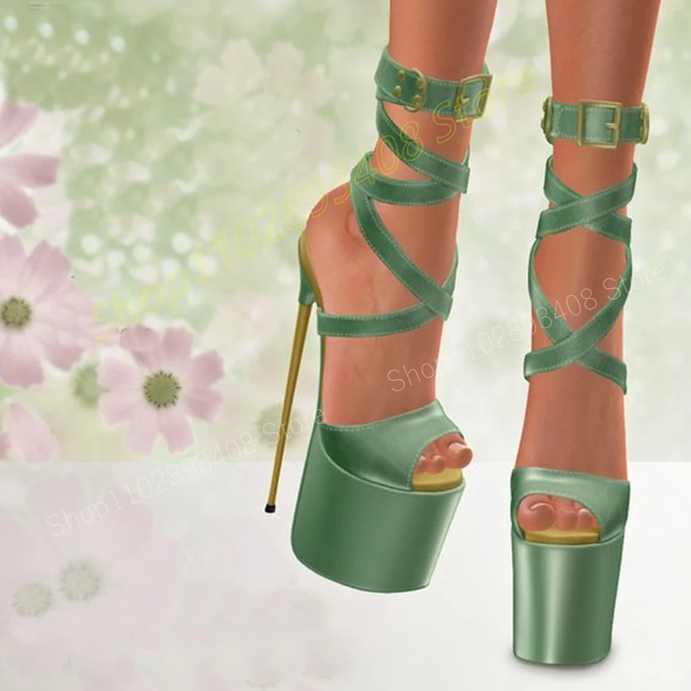 

Green Belt Twine Strappy Sexy Sandals Peep Toe Fashion Sexy Women Shoes 2024 Summer Zapatos Para Mujere Metal Stiletto High Heel