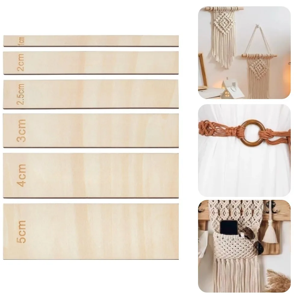 6 Pcs Wooden Macrame Spacer Tool 1-5cm Weaving Ruler Fringe Lace Fiber Positioning Guide for Macrame Wall Hanging DIY Craft view 3