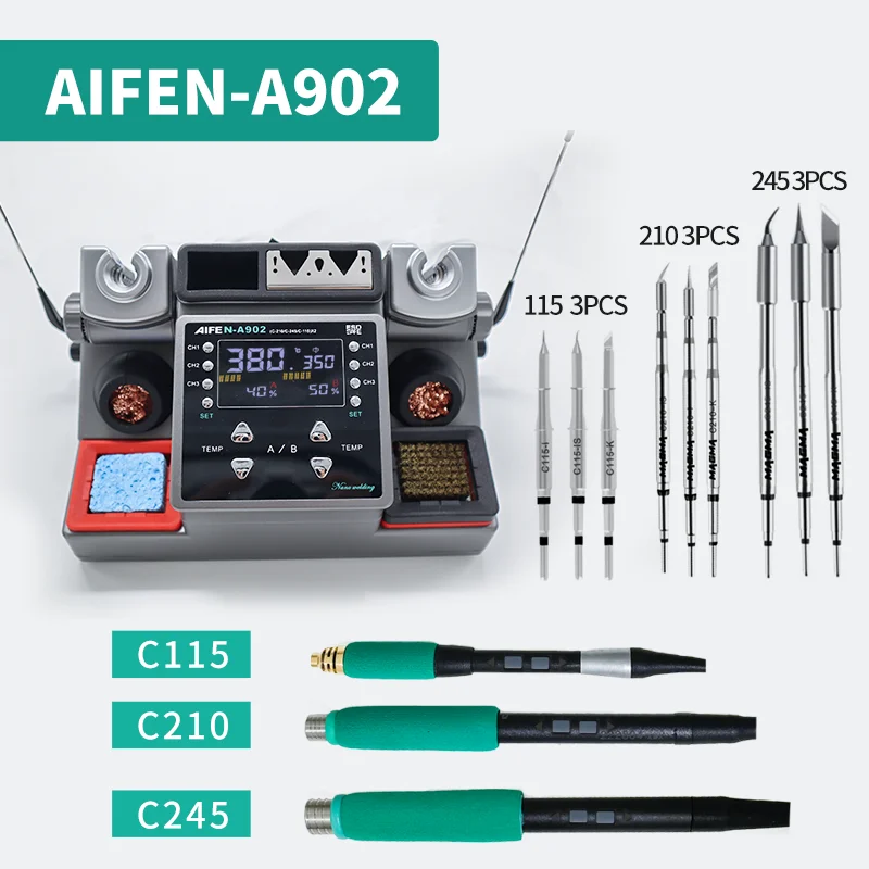 AIFEN A902 Soldeerstation C115 C210 C245 Dubbele Station Lassen Rework Station Voor Mobiele Telefoon PCB IC Reparatie Soldeer gereedschap