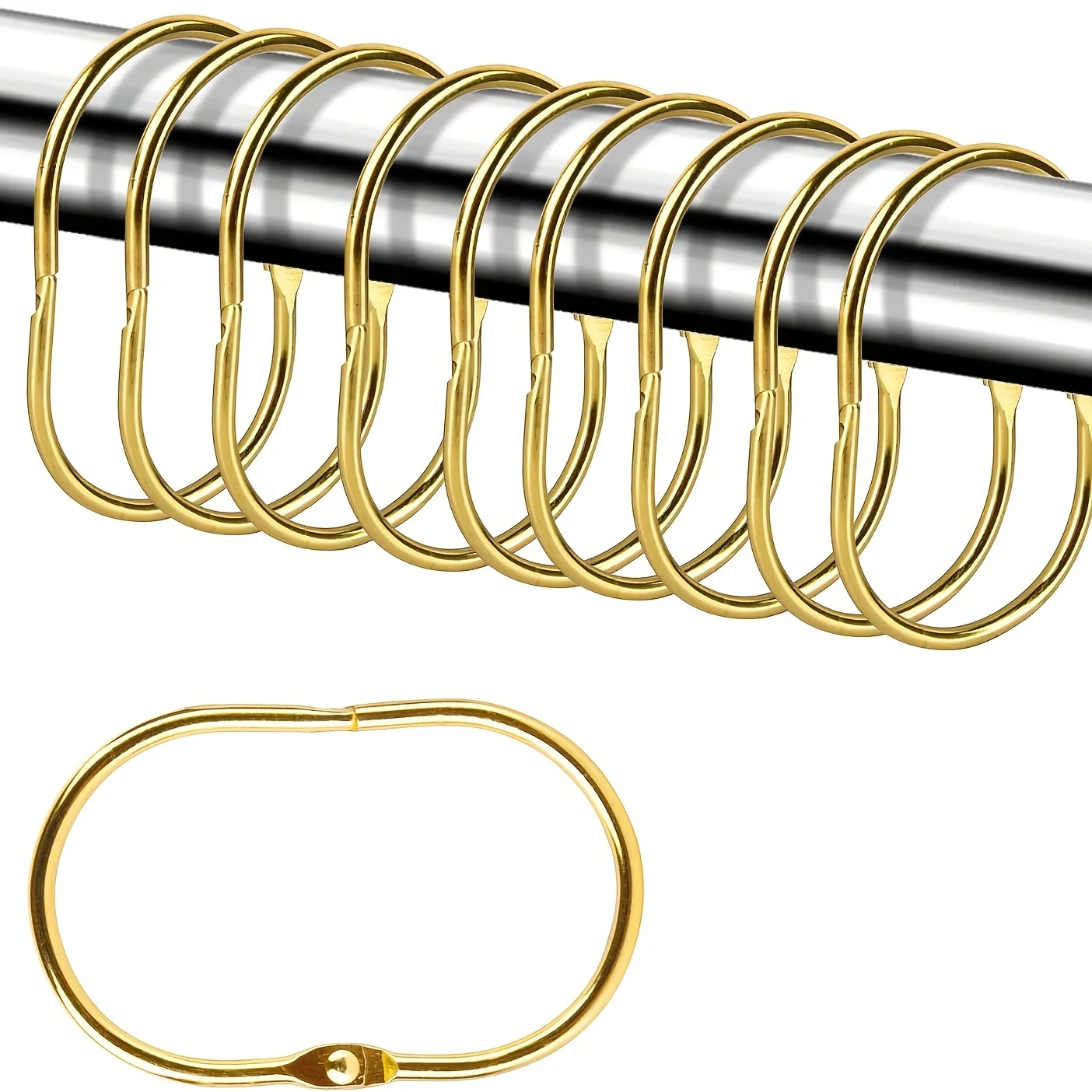 10pcs Openable Curtain Rings - Metal Curtain Hooks for Rod, Easy Glide Drapery Rings, Shower Curtain Rings for Window & Bathroom