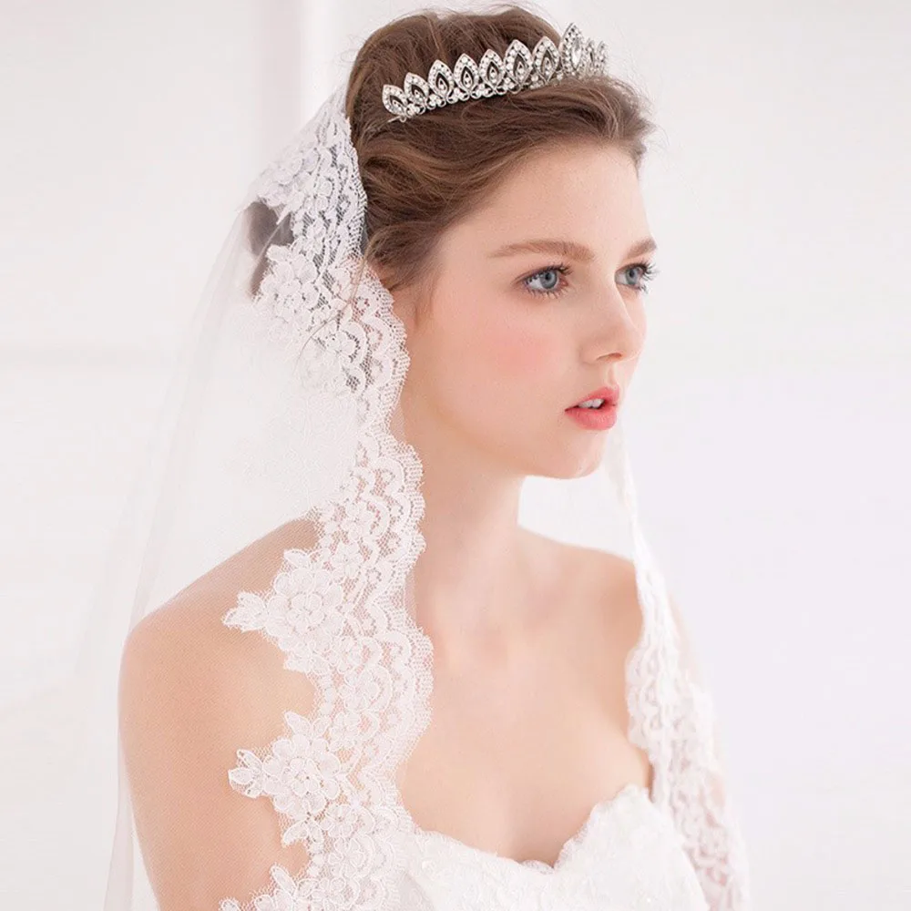 Princess Wedding Jewelry Alloy Headband Silver Color Crystal Bridal Tiara Headwear Hair Crown Ornaments