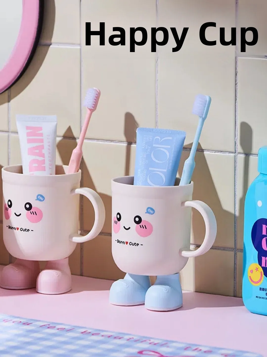 

Creative Cute Cartoon Plastic Toothbru Cup Couple Children's Mouth Rinse Cup High Aesthetic Value Home Use Dental Cup