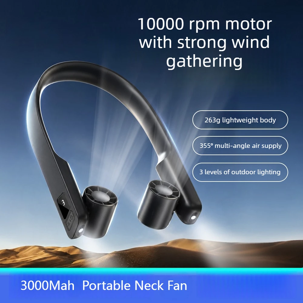 Neck Fan Portable Hanging Rechargeable 3000mAh USB Cooling Fan LED Light Brushless Motor Silent Air Conditioner Outdoor Travel
