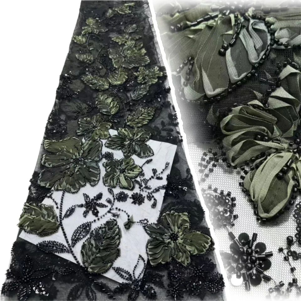 

5 ярдов новейшая африканская 3D цветочная кружевная ткань с вышивкой, французская сетчатая кружевная ткань с блестками и бусинами для нигерийского праздничного платья TP1333