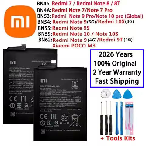 2026 Years 100% Original BN62 BN53 BN59 Battery For Xiaomi Redmi Note 7 8 8T 9 9T 9S 10 10S 10X 4G 5G Pro POCO M3 Batteries