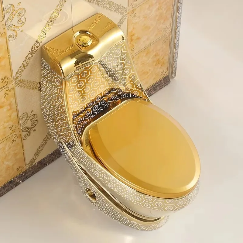 Gold Electroplated Luxury Toilet Cyclone Flushing With Automatic Features Floor Mounted Elongated Bowl Dual-Flush view 3