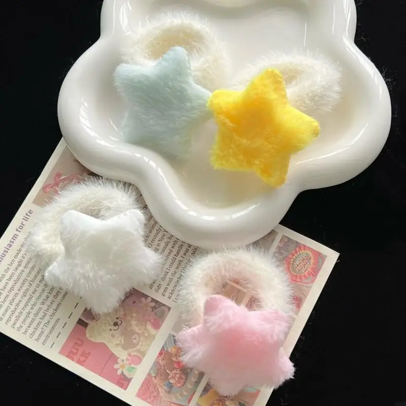 

652F Princess Plush Star Hair Tie Furry Ponytail Holder Enchanting Y2K Furry Hair Tie Hair Rope Hair Tool