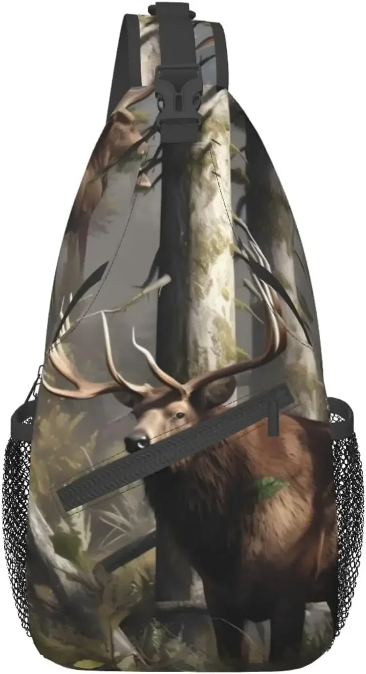 Hunting Deer Bear Elk Printed Sling Backpack Rope Crossbody Shoulder Bag Chest Bag Travel Hiking Daypack For Women Men