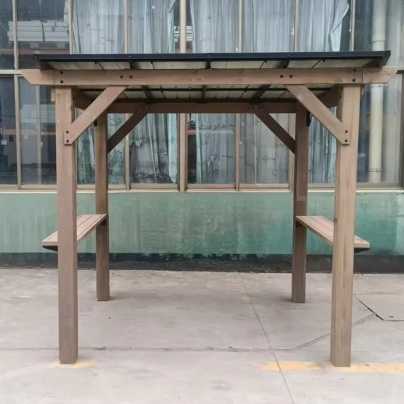 6X8ft wood grill gazebo sloping roof barbecue canopy outdoor patio backyard garden