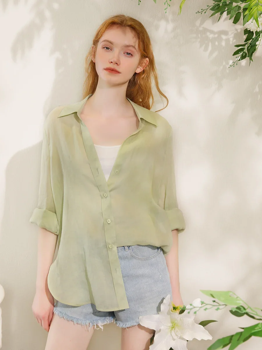 

Women Natural Shirts 100%Ramie Single Breasted Loose Chic Blouses 2023 Spring Summer Cozy Top Pink Blue