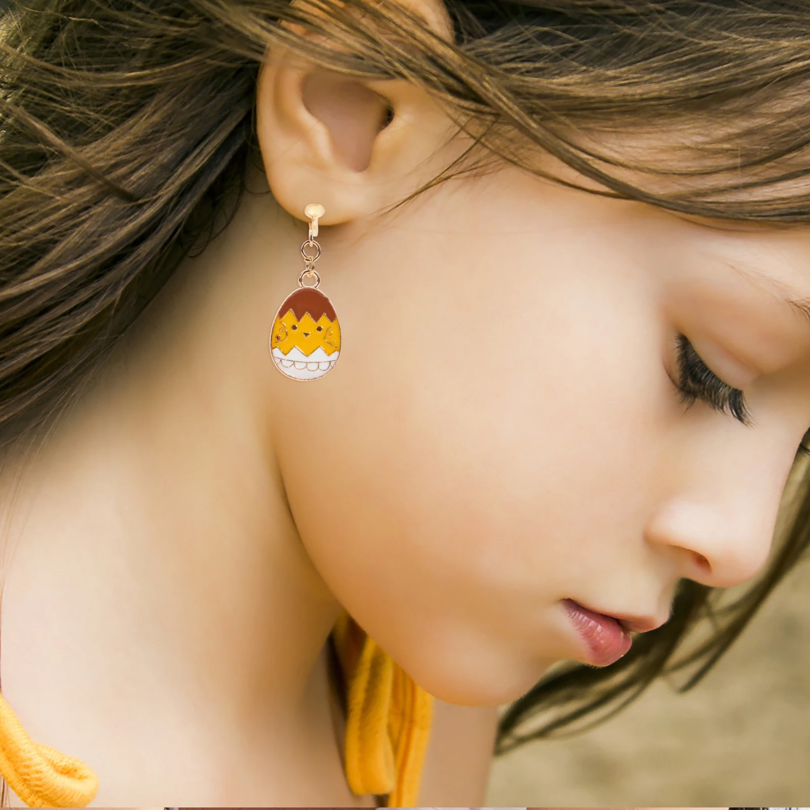 

4 Pairs Easter Egg Earrings Clip On Dangle Alloy Jewelry for Kids Girls Women Non Pierced Ears Festive Accessories