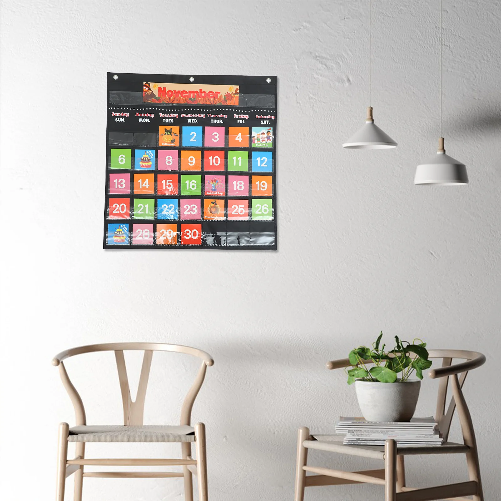 BUTIFULSIC 1 Set Classroom Calendar Office Wall Hanging English Teaching Calendar for School Home Organization