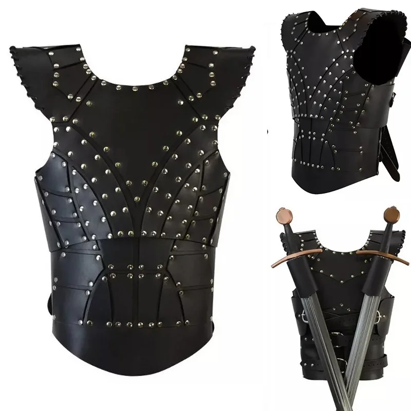 Caballero vikingo Medieval, asesino de cuero, cadázo, armadura corporal para el pecho, chaleco, peto de fantasía Steampunk, disfraz de guerrero LARP