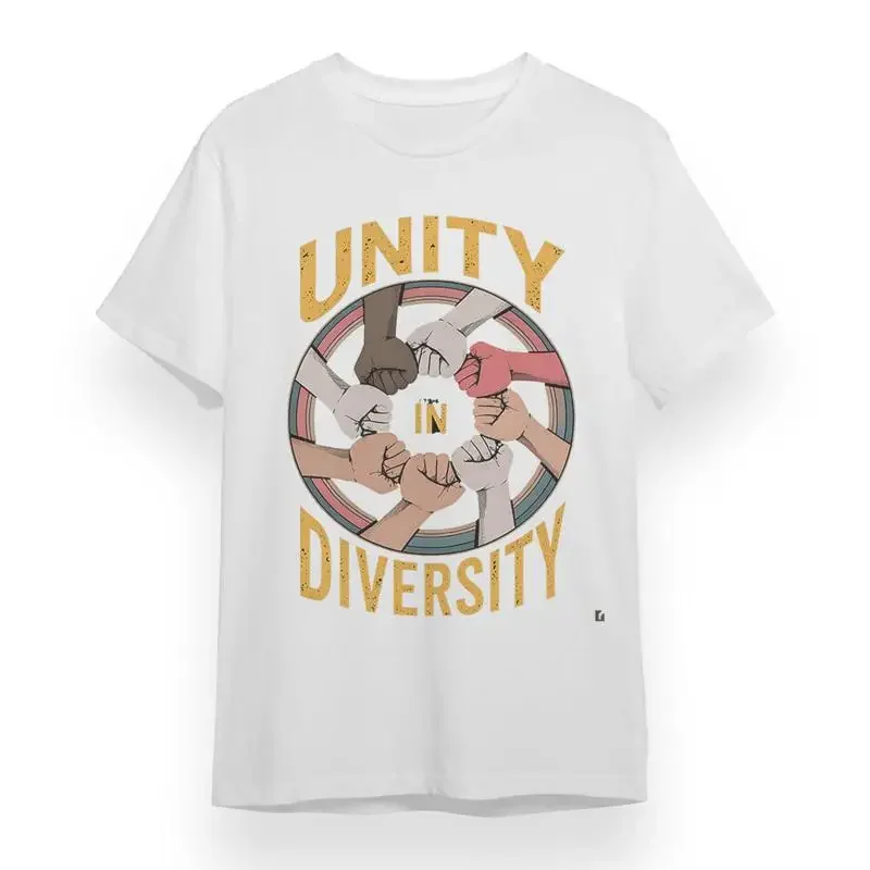 T-shirt pour hommes avec inscription Unity In Diversity, blanc, 100% coton, été