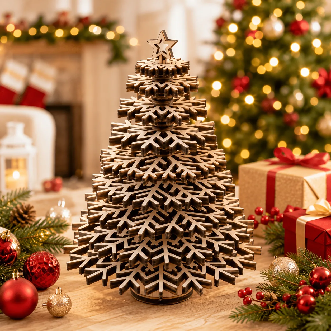 Wooden 3D Puzzle Christmas Tree Ornament, Wood Building Kit with 3D Tree, Creative Holiday Decoration Gift for Family, Assembly