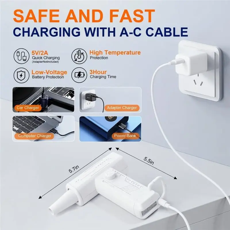 Soplador de aire eléctrico de 180000RPM con luz LED MOPHE, plumero de aire comprimido con ajuste de 4 engranajes para teclado, coche