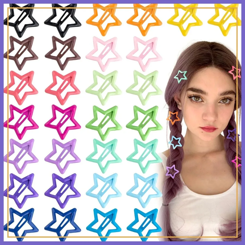 

30 Pcs Multicolor Star Hair Clips, 1.18" Metal Snap Clips for Women