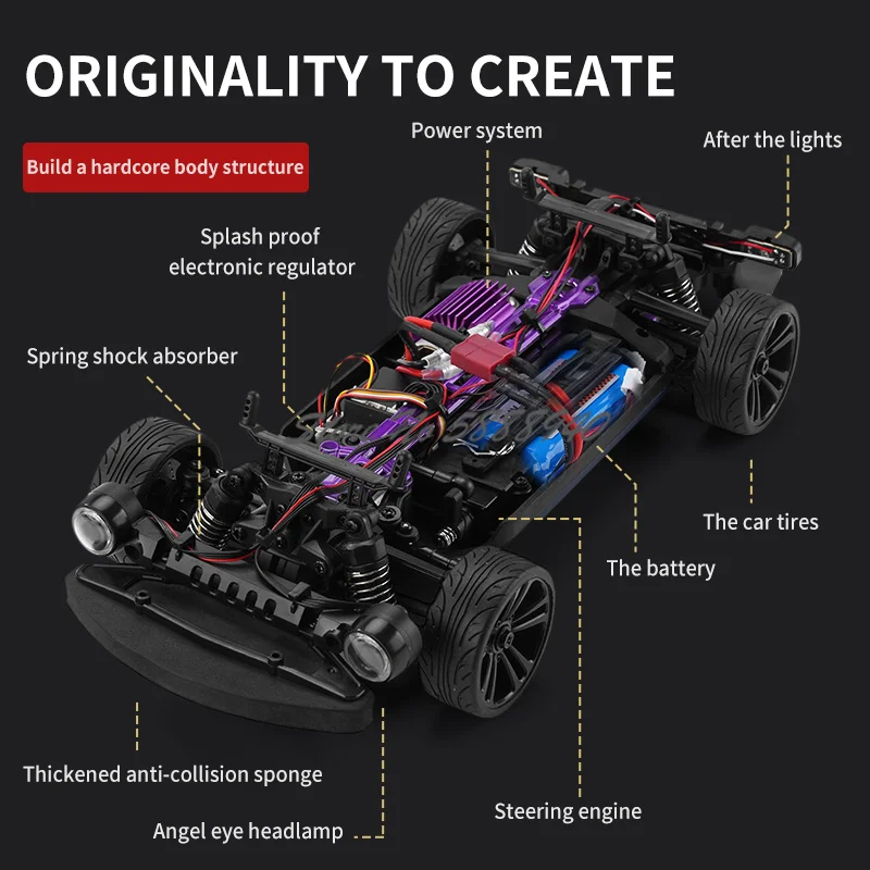 55KM/H High Speed 1:16 Retro Style Remote Control Car 2.4G 4WD Angel Eye Head Light Smart Electric RC Drift Racing Car Kids Toy