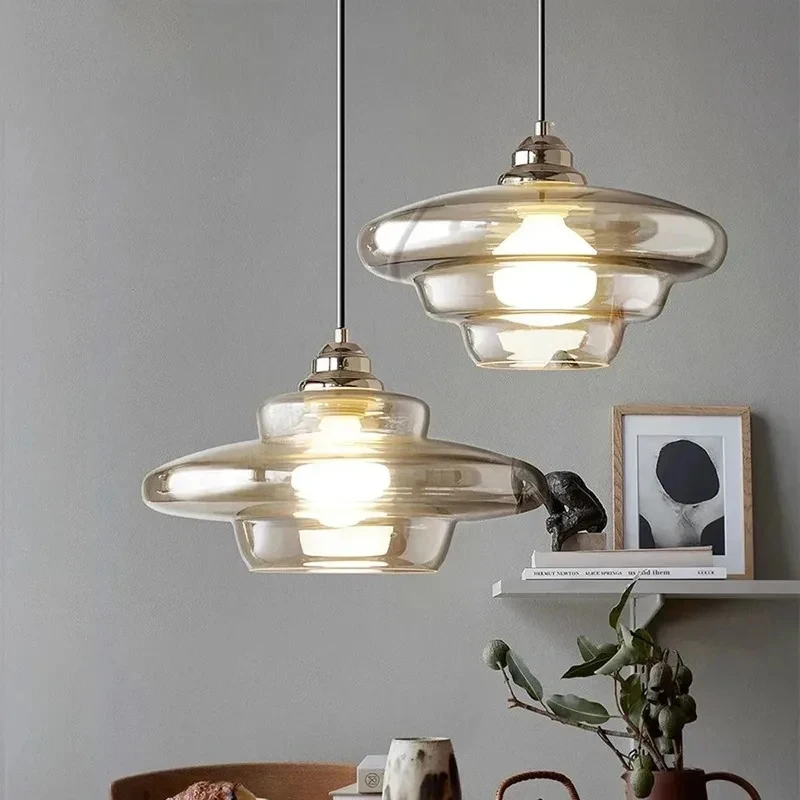 Modern Amber Glass Pendant Light Gold Fitting Fixed Cord Hanging Lamp Kitchen Island Bedroom Dining Room Home Chandelier