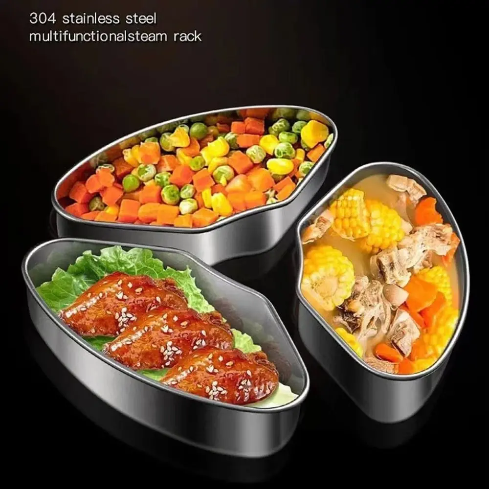 Stainless Steel Steaming Plate Fan Shaped Divided Steaming Plate Grid Household Food Steaming Bowl  Tray Kitchen Accessories