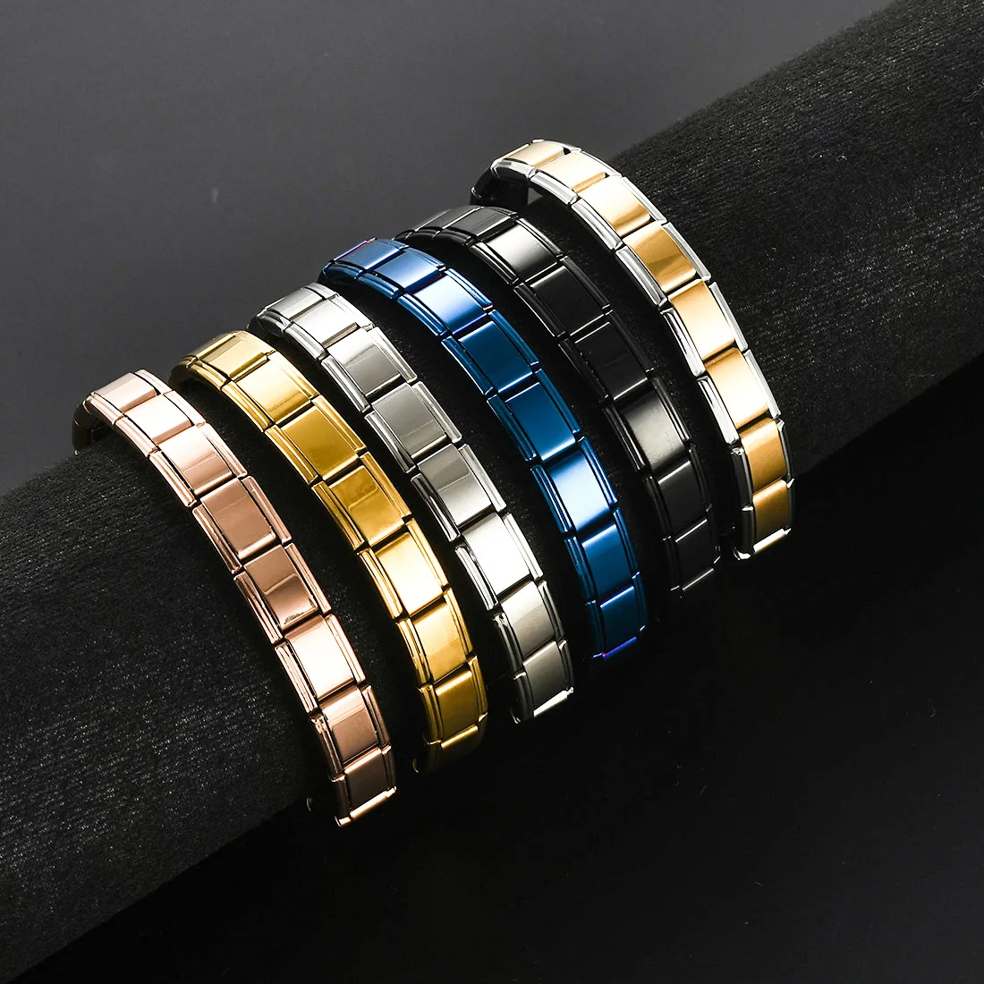 Width 9MM Italian Starter Charm Bracelet Stainless Steel Women Men Modular D Linq Elastic Link Chain Gift Birthday Party Jewelry