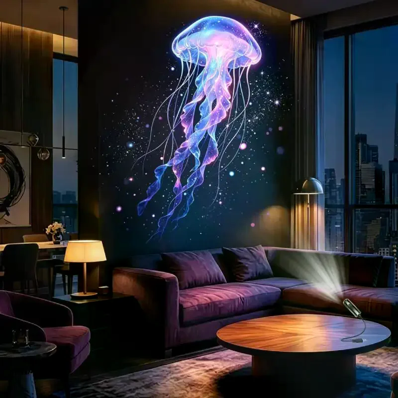 Marine Theme USB Projector Light 8 Unique Sea Patterns Adjustable Brightness for Bedroom Ceiling Nursery Decor
