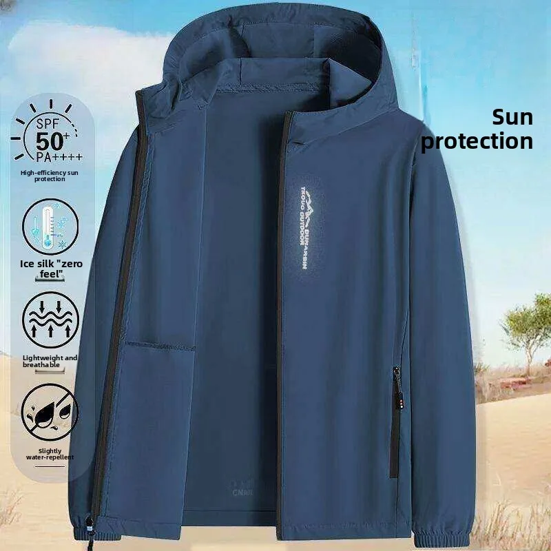 Men's Summer Lightweight Breathable UPF50 Sun Protection Fishing Jacket Ice Silk Anti-UV Outerwear Youth Fashion Printed Poly...