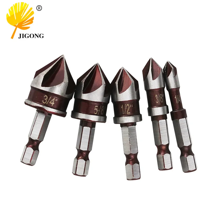 Plank plastic chamfer, hexagonal shank five-blade chamfer set 82 degrees hexagonal shank five-blade chamfer imperial
