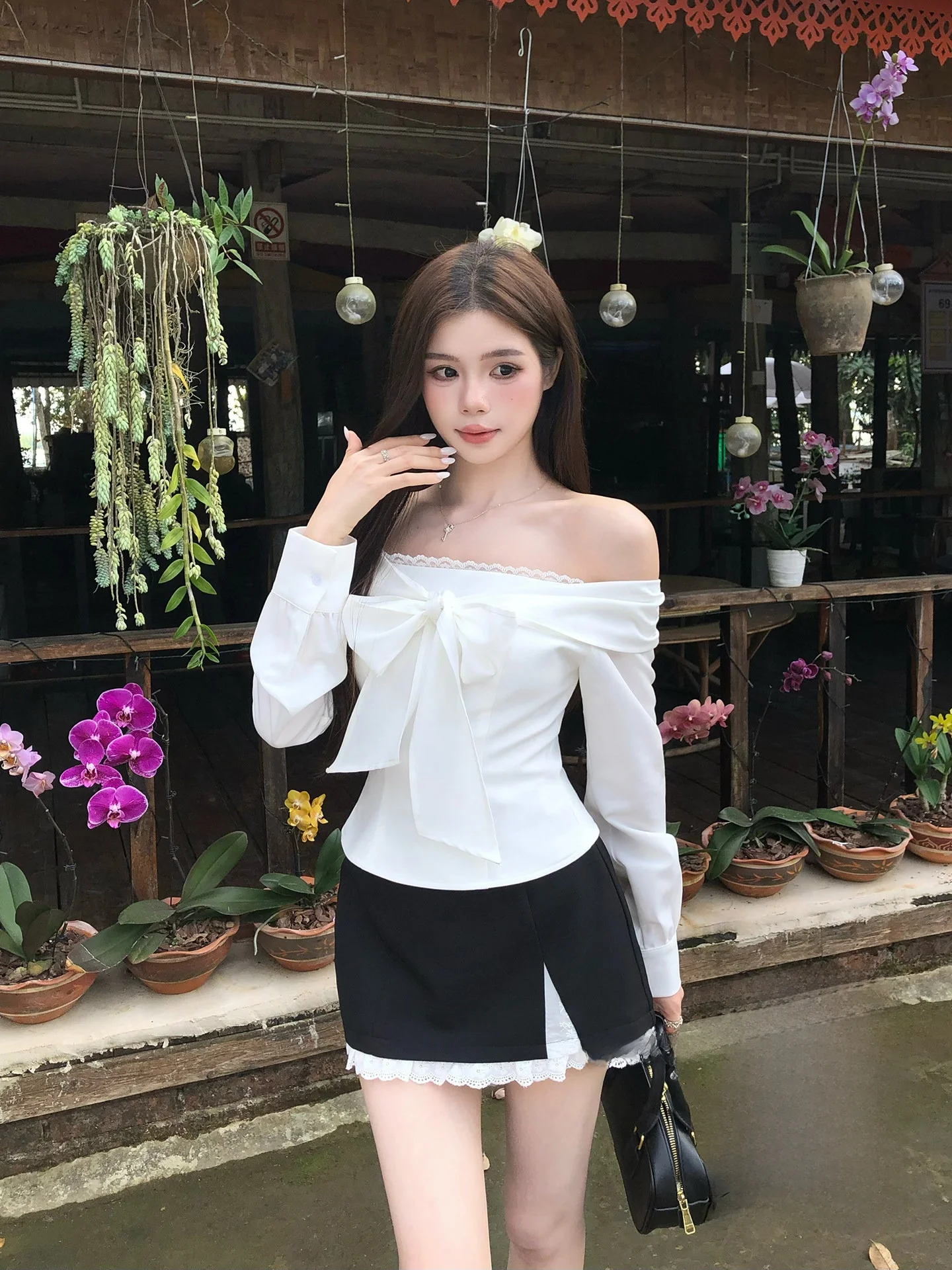 

Waaju Early Spring Lace Trim One oulder Waist Cinching Top Women's Date Day Outfit f Skirt Faion Set Breathable ort ...