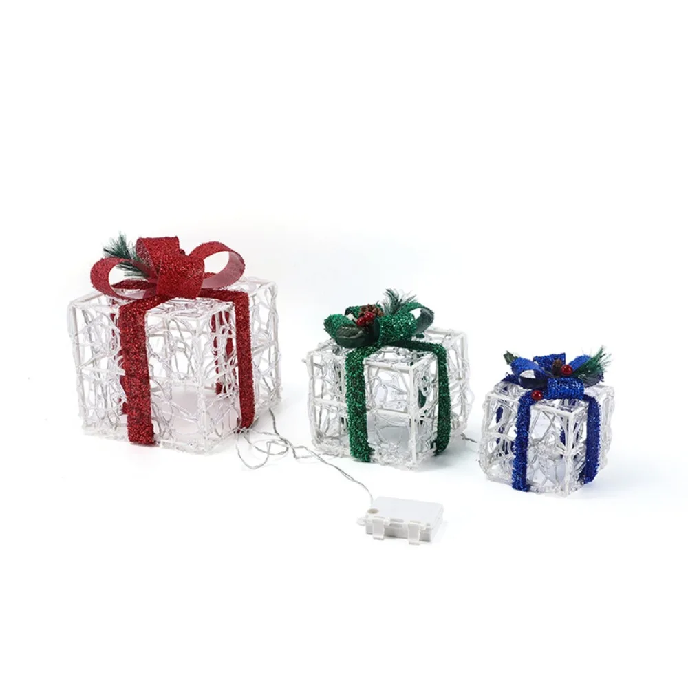 Set of 3 LED Lighted Christmas Gift Boxes Premium Lightweight Material Soft LED Lights Christmas Ornaments Stackable Design