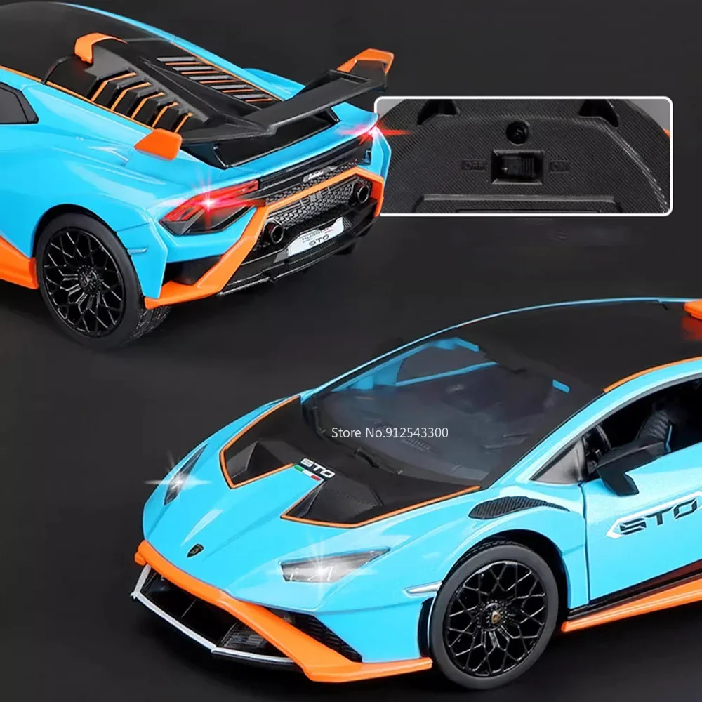 Scale 1/24 Lamborghini Huracan STO Sport Model Car Toy Alloy Diecast Metal Doors Opened Sound Light Vehicle Models Gift for Kids