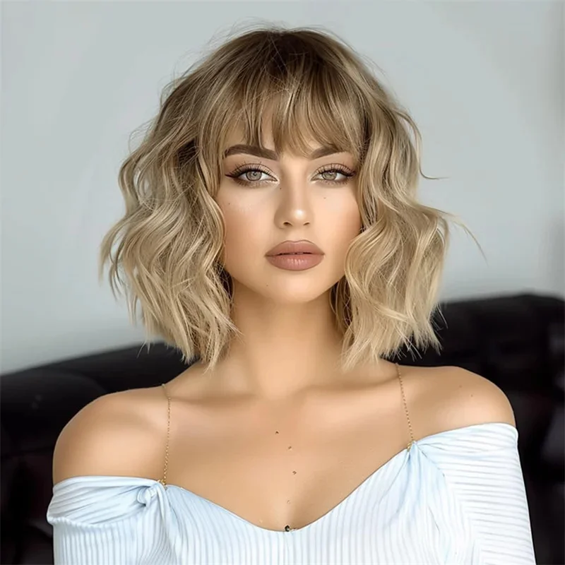 Parrucca bionda per capelli umani con frangia Parrucche naturali per donna Ombre Parrucche anteriori in pizzo biondo dorato Glueless Wear and go Parrucche con frangia Vendita