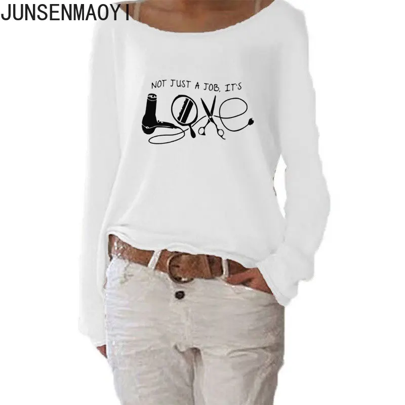 Nowy fryzjer T Shirt kobiety t shirt z długim rękawem śmieszne jesień topy z okrągłym dekoltem Streetwear Tshirt kobiety odzież codzienna Tee