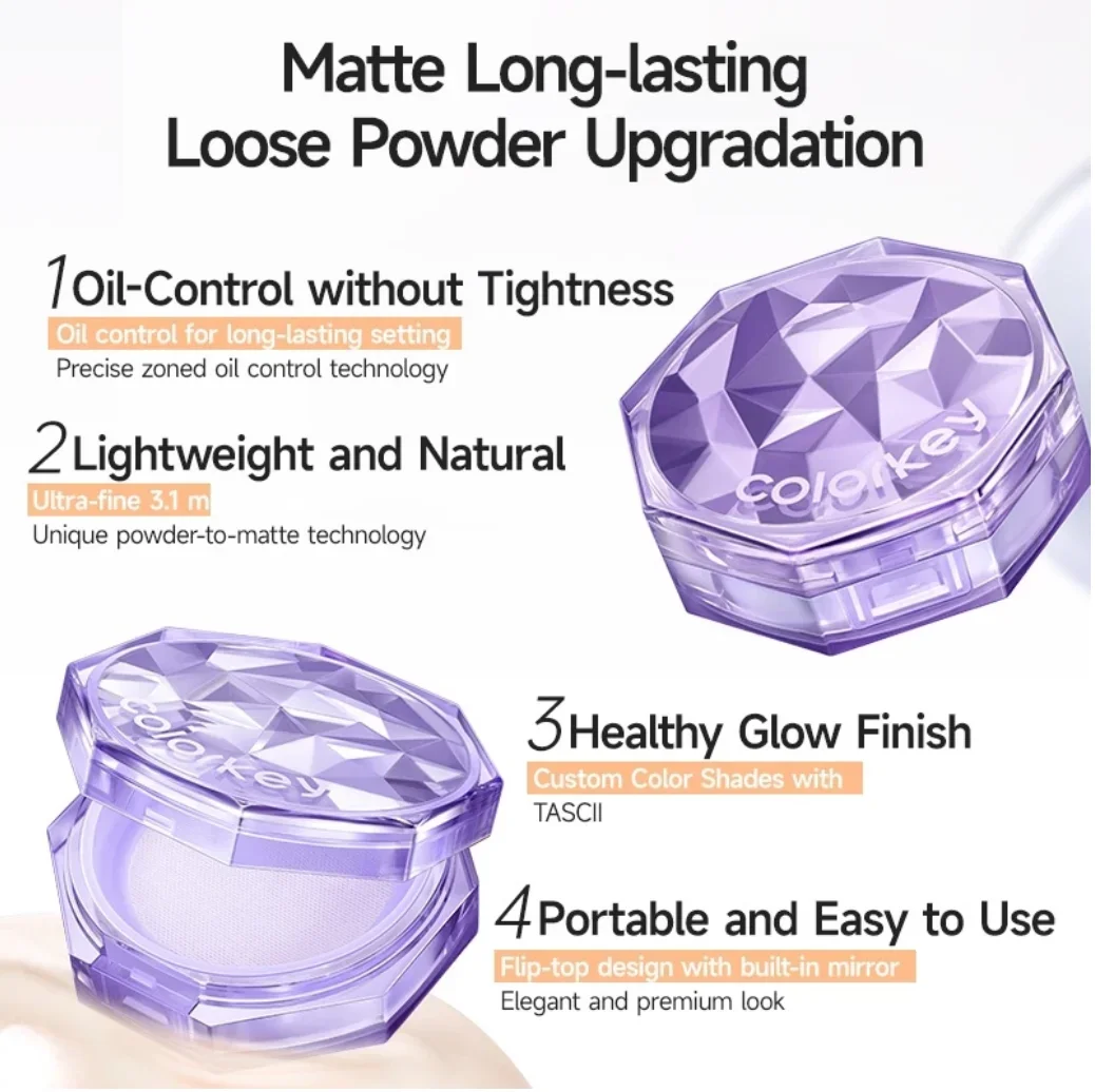 Colorkey Matte Long-lasting Losse Powder Matte Brighten Oil Control Lightweight Face Makeup 8g Cosmetics