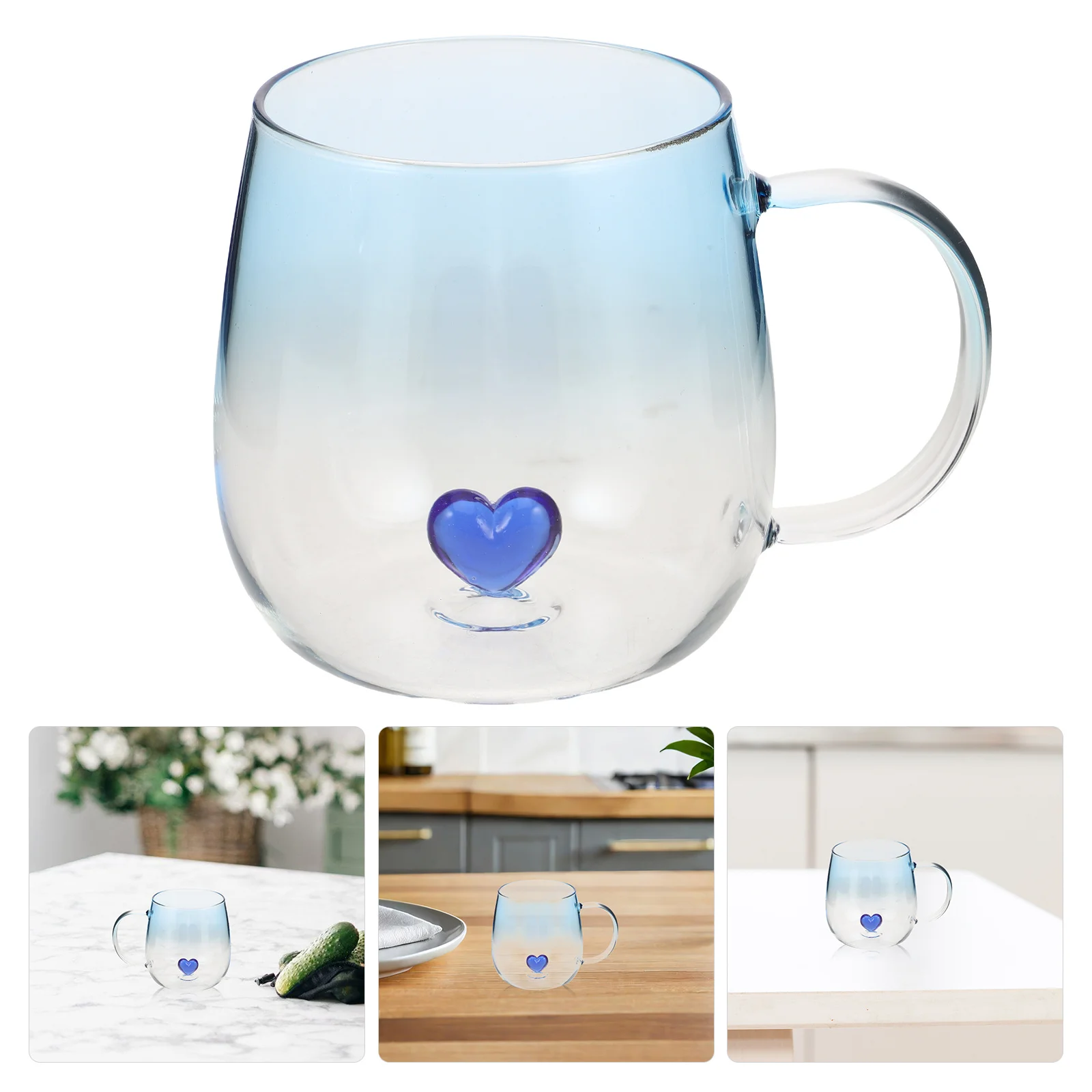 

Gradient Color Creative Cup Transparent Glass Mug with 3D Heart Shape Ideal for Home Office Use Romantic Beverage Glassware