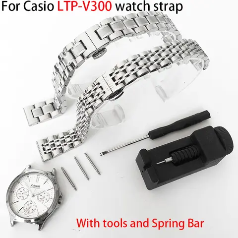 Bracelet de montre en acier inoxydable pour CASIO LTP-V300 femmes Bracelet en métal élégant LTPV300 dames Bracelet de Style de mode 15mm remplacement