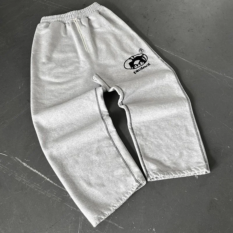 

American Sweatpants Y2K Pants Men Gothic Hip Hop Letter Patch Retro Double Layer Design Baggy Elastic Waist Jogging Casual Pants