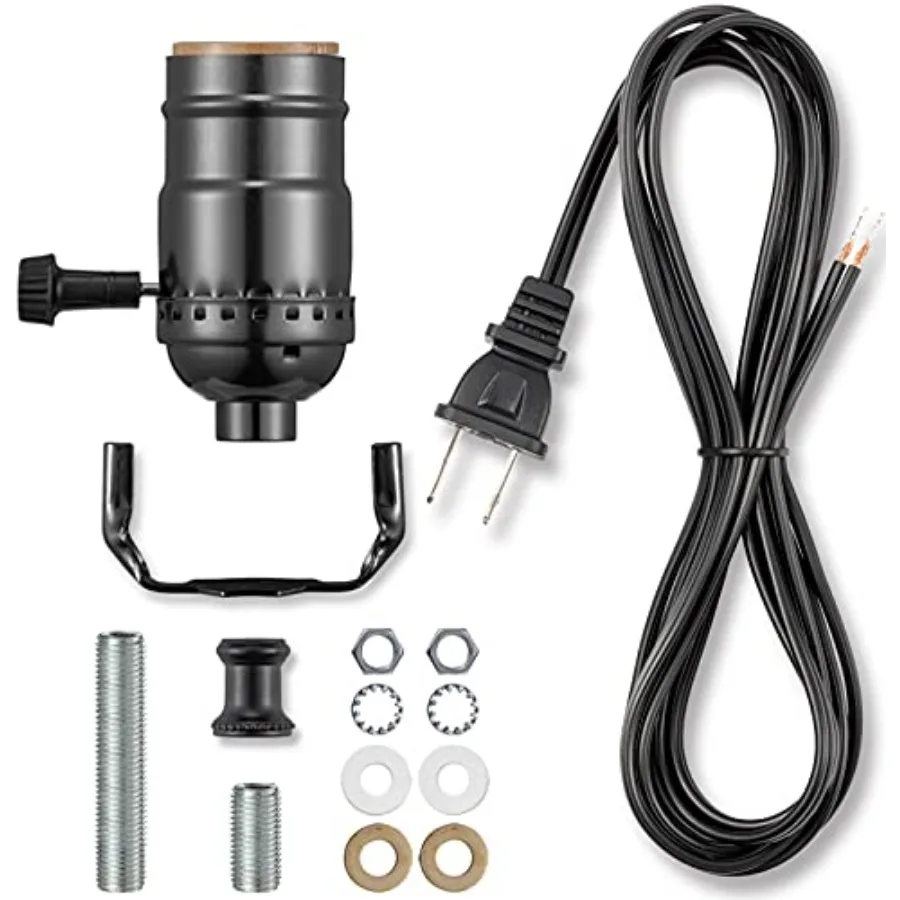 Lamp Rewire Kit, Lamp Wiring Kit with 12 Feet Lamp Cord Replacement, 3 Way Socket and Essential Hardware, Lamp Parts for Repair