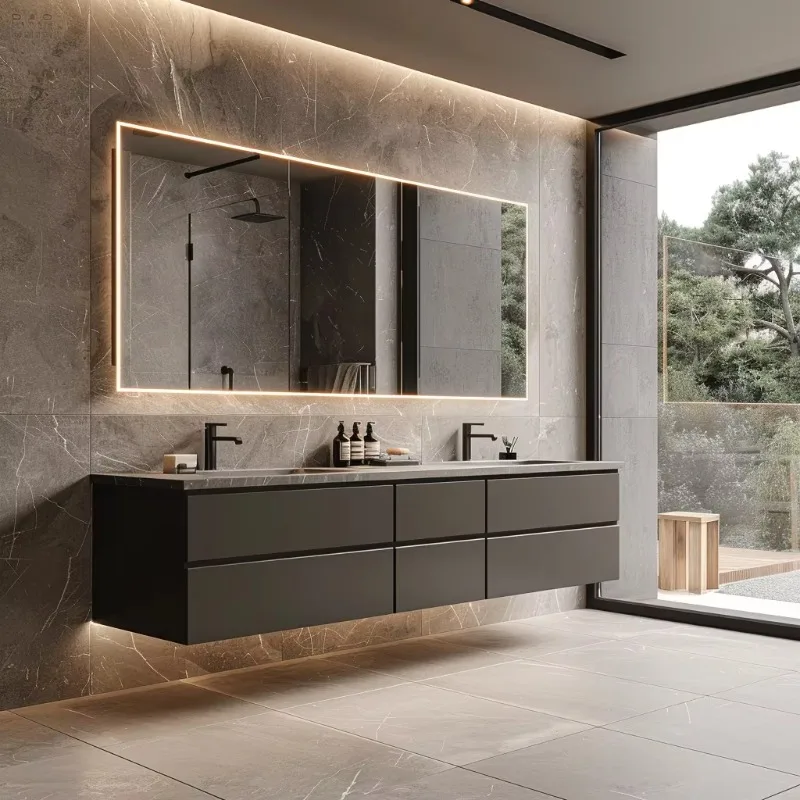 Hotel Modern Design Bathroom Cabinet Sets Luxury Floating Sintered  Countertop Bathroom Vanity With Mirror And Double Sink