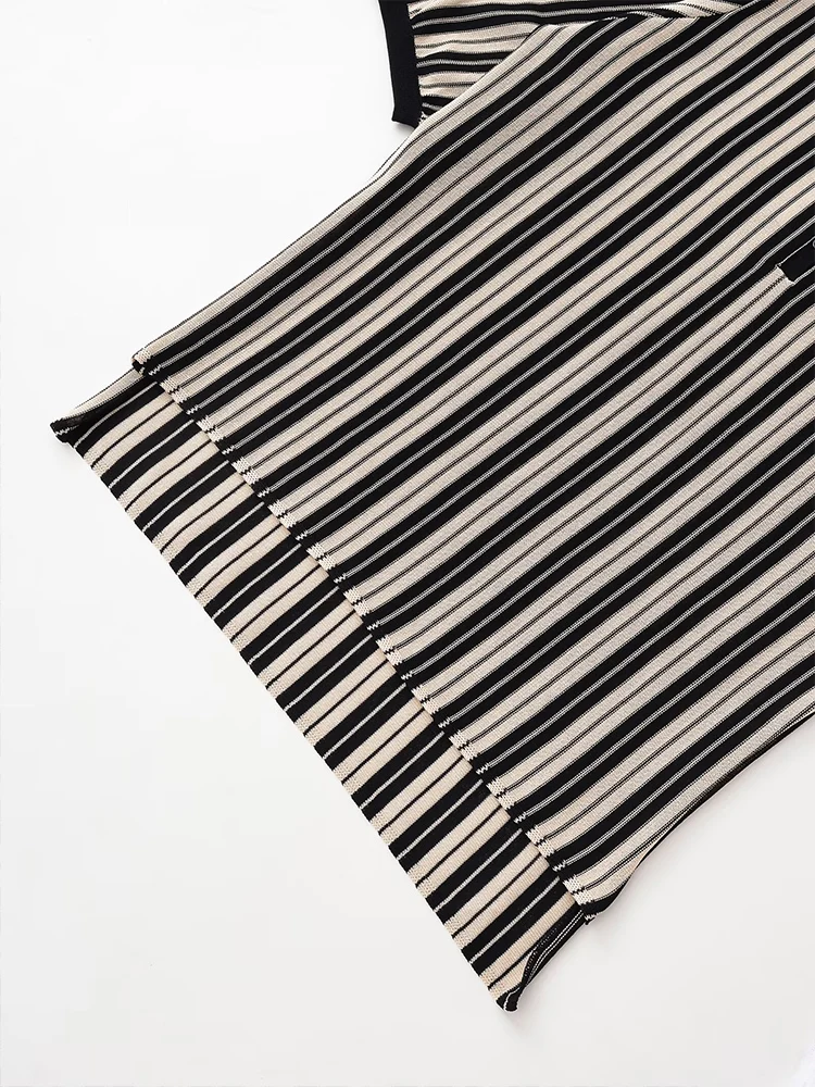 TRAF maglione a righe a maniche corte con collo rotondo semplice e temperamento casual da donna in stile europeo e americano