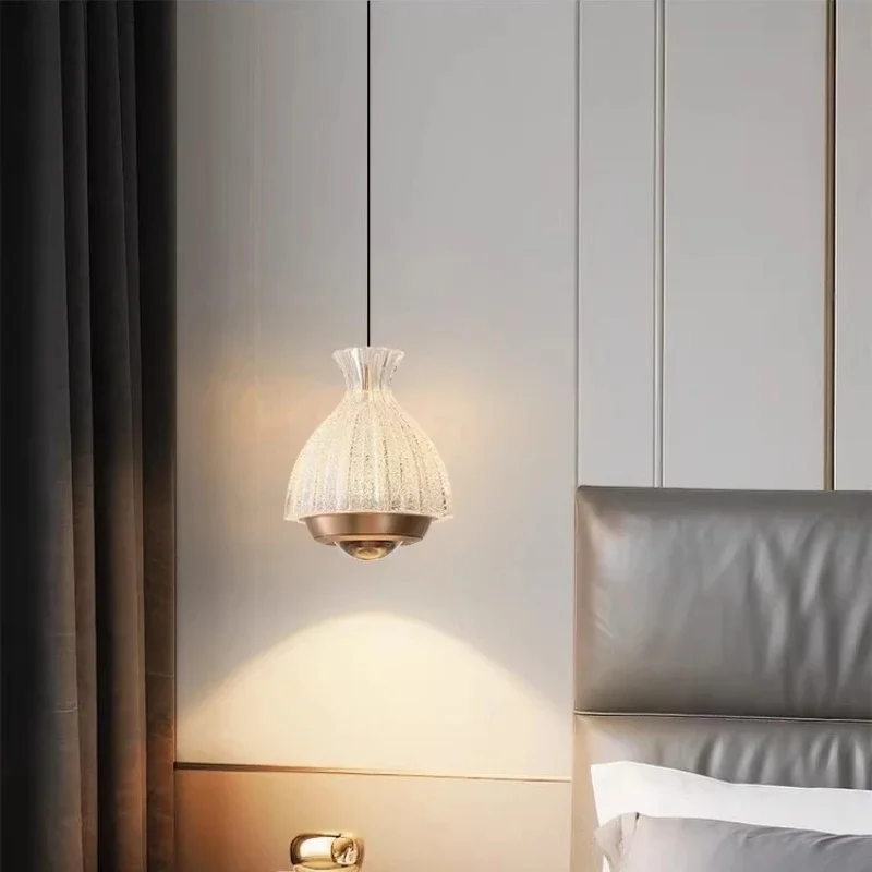 Modern Ribbed Glass Pendant Light Mini Hanging Lamp LED Chandelier for Kitchen Island Bar Counter Dining Room Home Decor