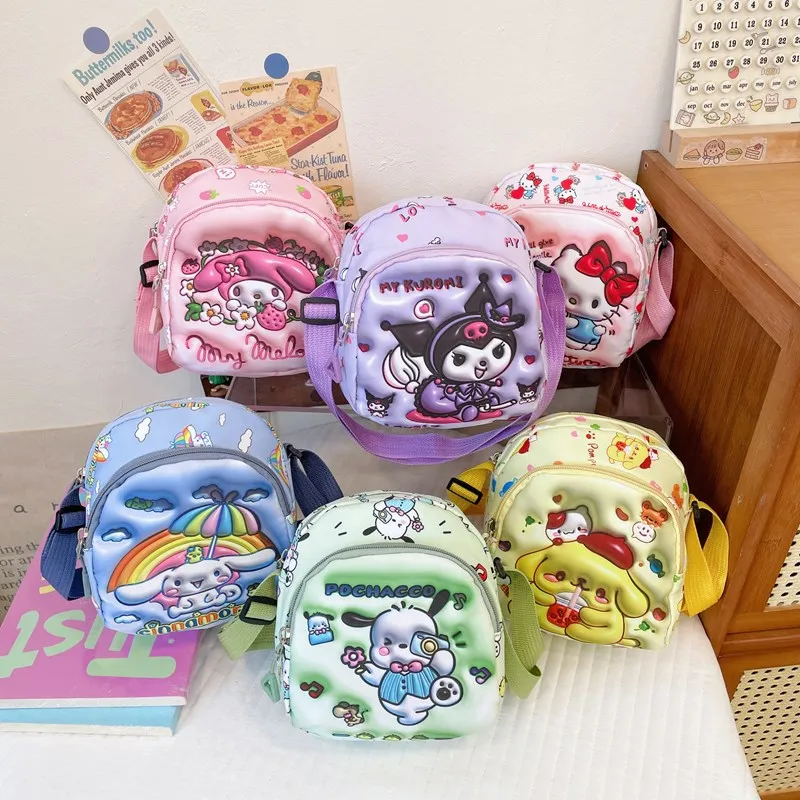 Cartoon Hellos Kittys Cinnamorolls Shoulder Bag Kawaii 3D Stereographic Crossbody Bag Children's Casual Coin Purse Kids Gifts