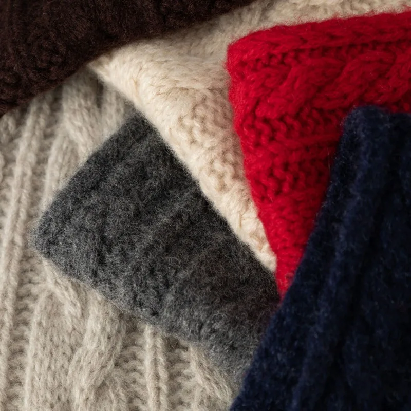 New 100% Wool Knit Cable Scarf for Women Solid Color Warm Neck Warmer
