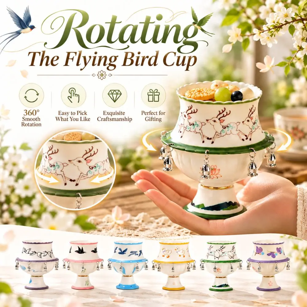 Gifts Ceramic Rotating The Flying Bird Cup With Bells Table Decor Tea Cup Underglaze Style Decorative Cup Tea Lovers