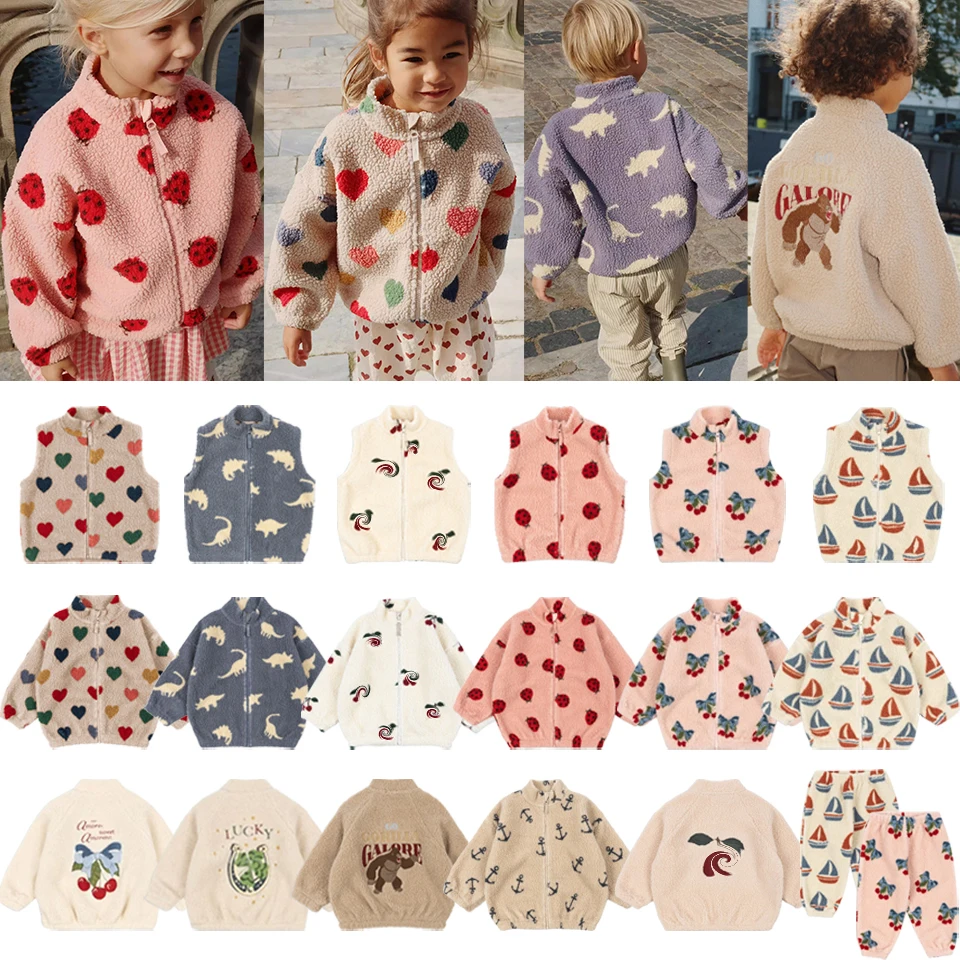 

2025 KS Winter Baby Girls Lambswool Jackets Kids Clothes Girl Cartoon Kitten Heart Beetle Coat Outerwear Boys Fashion Coats 1-9Y